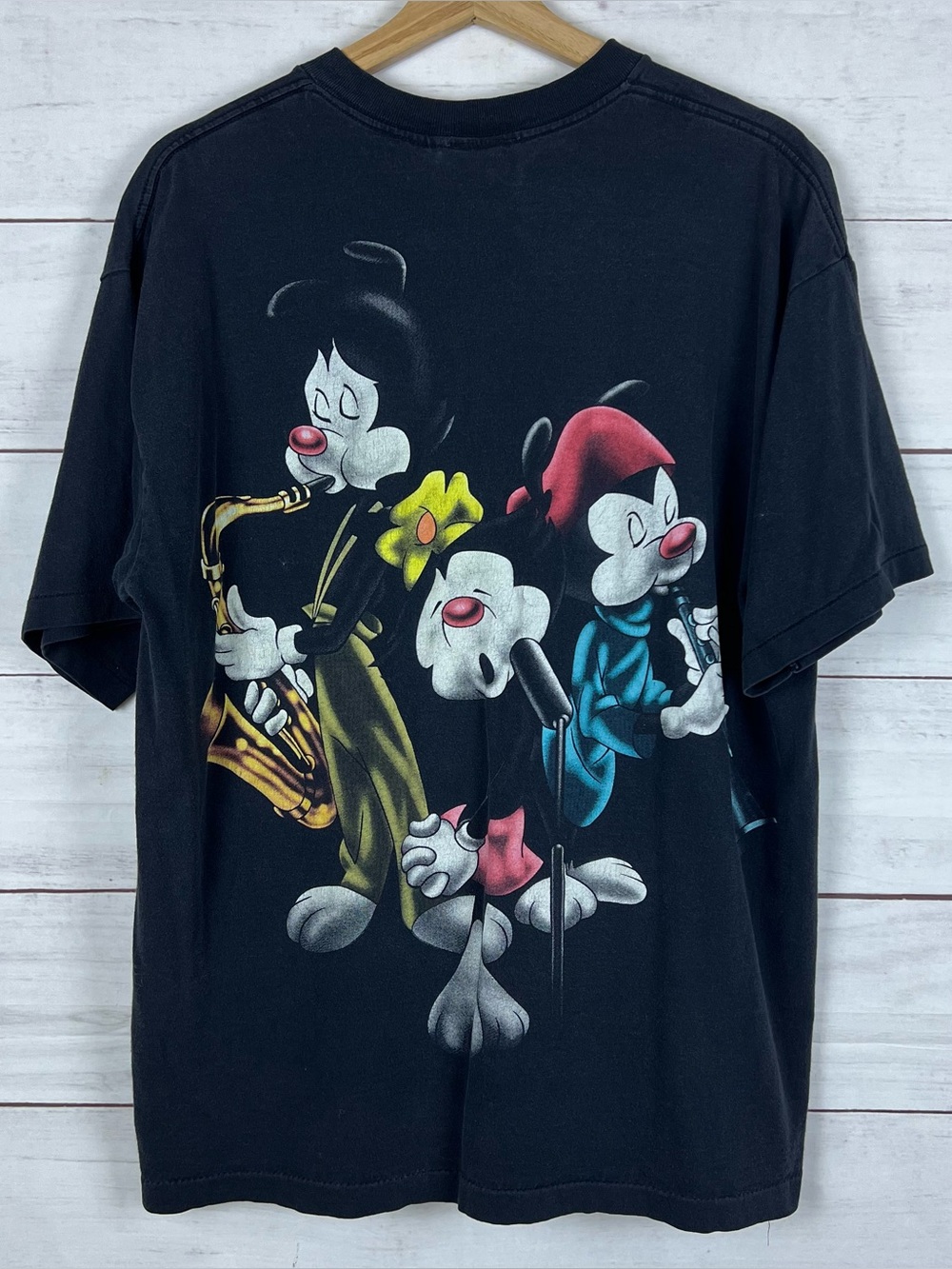 VINTAGE Single Stitch ANIMANIACS PINKY AND BRAIN BLACK GRAPHIC T-SHIRT XL 1996